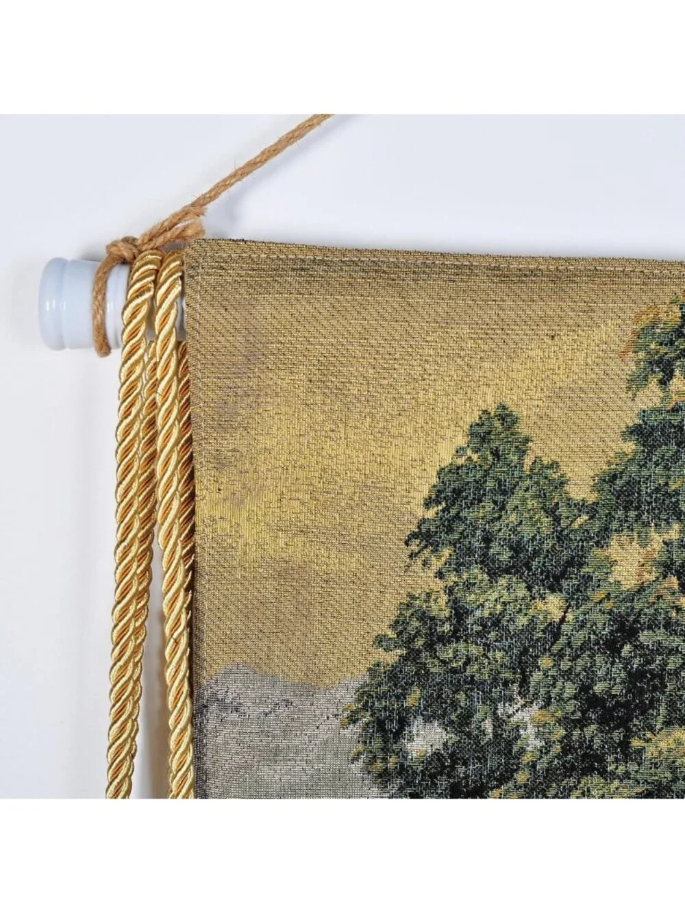 Vintage Nature Tapestry Wall Hanging Set with Rod & Tassels - Aesthetic Green